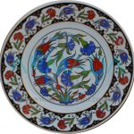 Armada Çini PRT 31 25 Cm Siyah Altın Yaldızlı Lale karanfil Çini Desenli Porselen Tabak