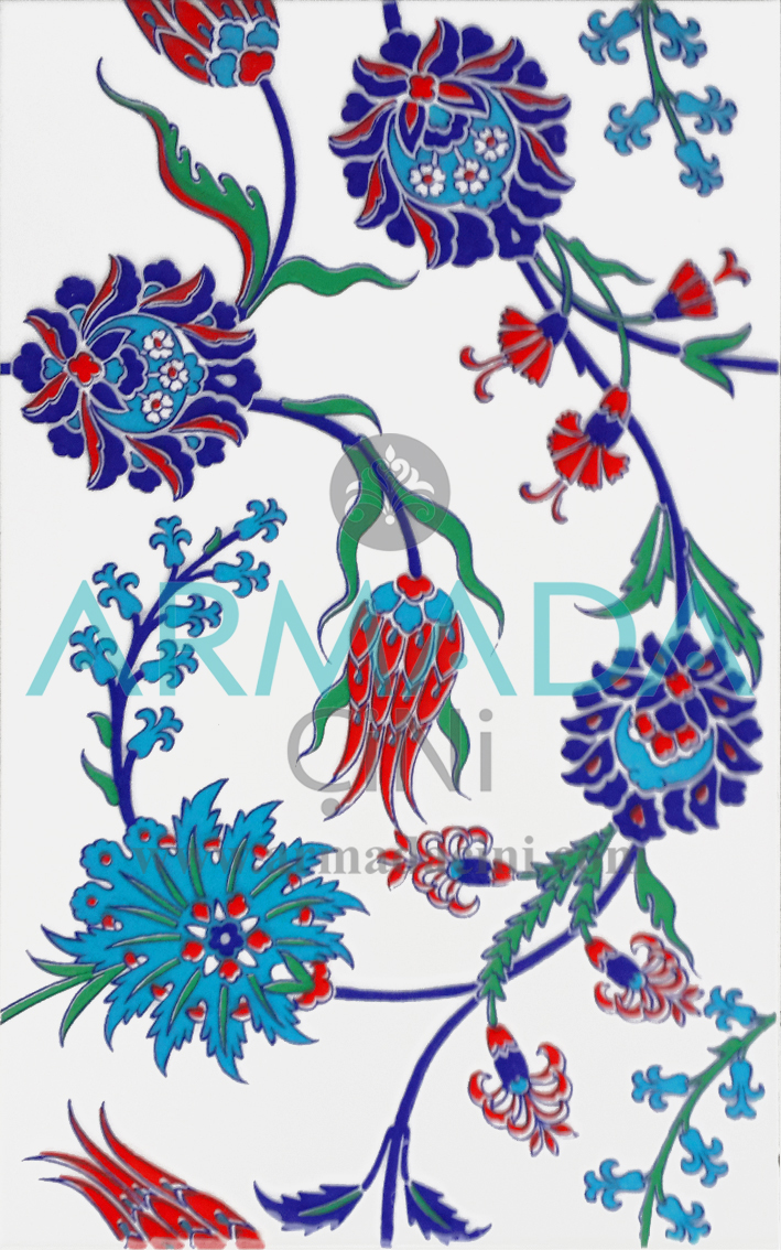 25x40 SP-405 Patterned Iznik Tile Tile Model (Tulip-Clove Pattern) - Görsel 2