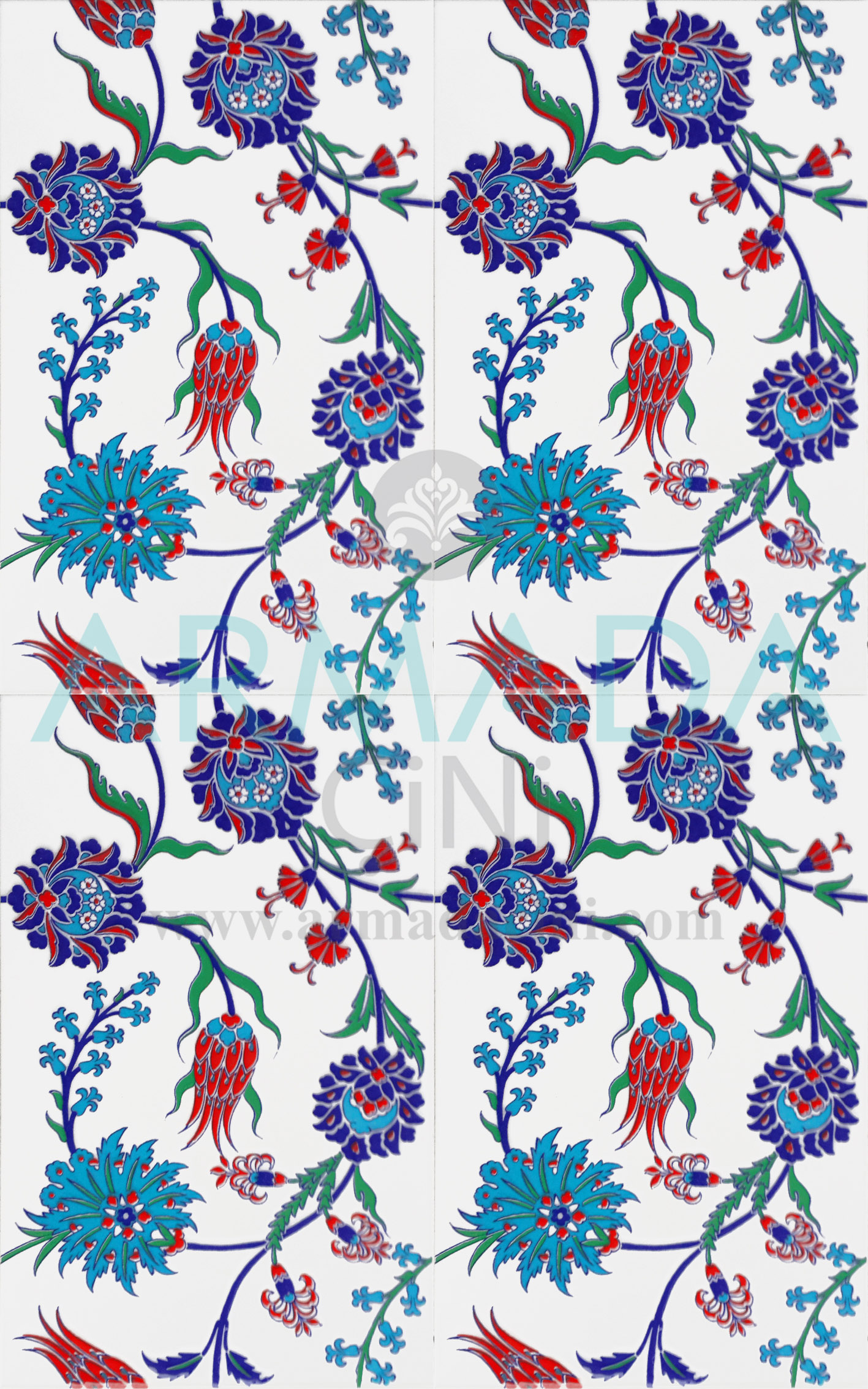 25x40 SP-405 Patterned Iznik Tile Tile Model (Tulip-Clove Pattern)