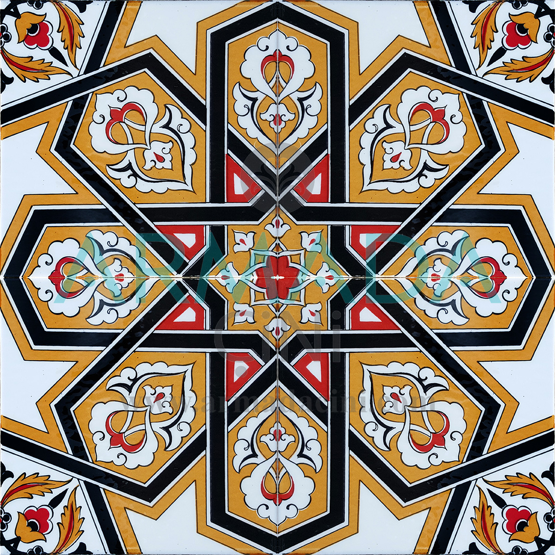 20x20 Cm SP 72 Sarı Türkmen Yıldızı Çini