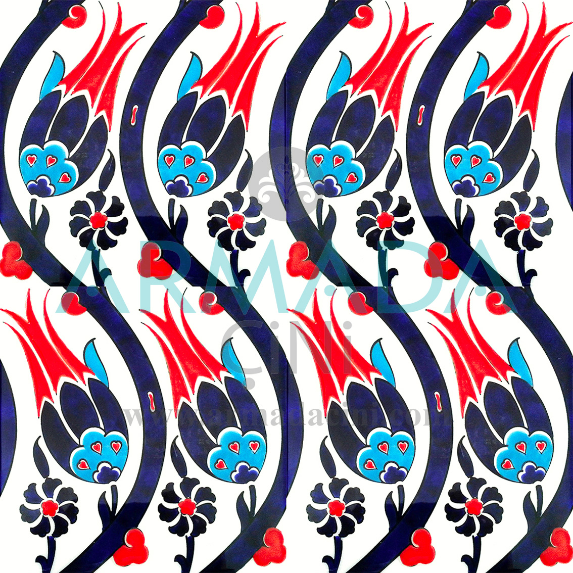 20x20 Cm SP 77 İznik Lale Desen Çini Karo
