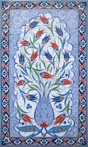 60x100 Cm Lalezar İznik Desenli Kütahya Çini Pano