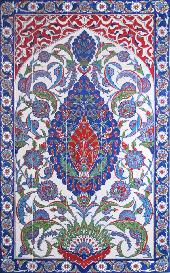 100x160 Cm ED 650 Göbekli Madalyon Desenli El dekoru Çini Pano
