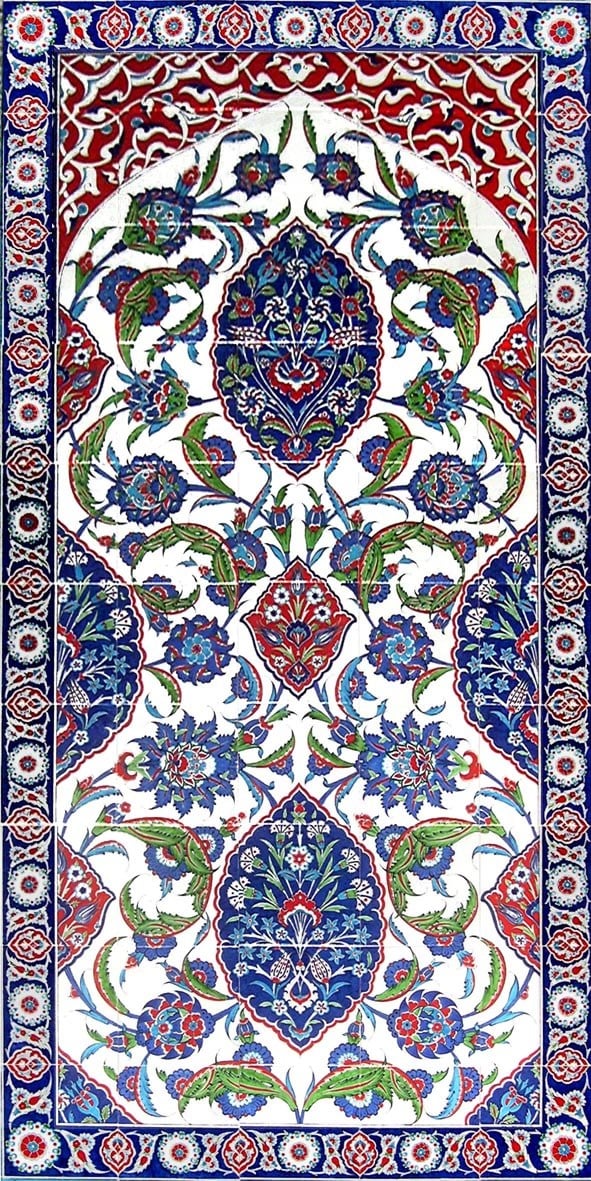 100x200 Cm ED 660 Göbekli Madalyon Desenli El dekoru Çini Pano