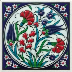 10x10 Cm ED 101  Lale Karanfil İznik Eldekoru Çini Pano