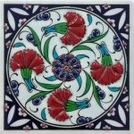 10x10 Cm ED 104  Dörtlü Karanfil İznik Eldekoru Çini Pano