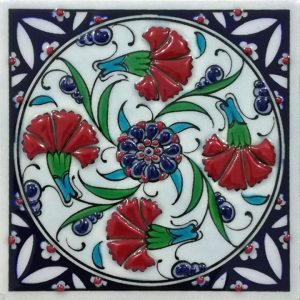 10x10 Cm ED 104  Dörtlü Karanfil İznik Eldekoru Çini Pano