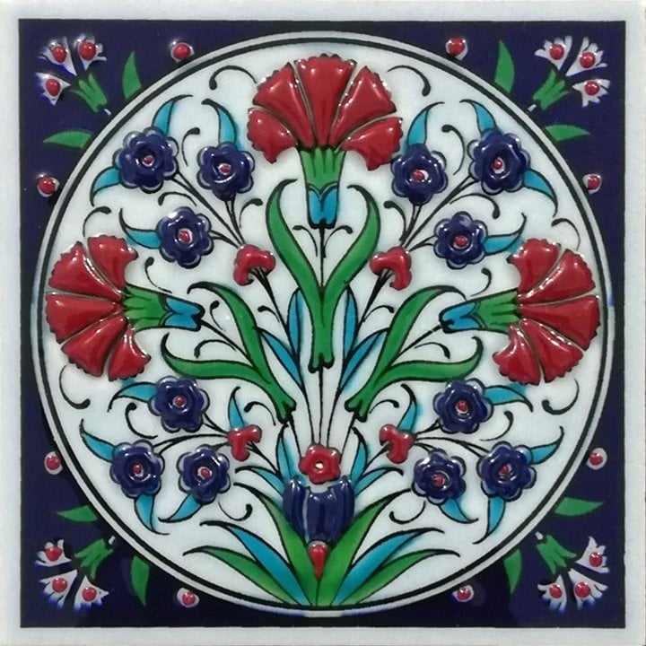 10x10 Cm ED 105  Üç Karanfil Kütahya Eldekoru Çini Pano