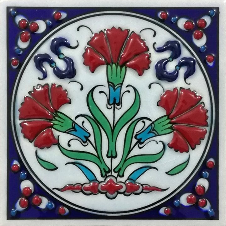 10x10 Cm ED 106  Yuvarlak Karanfil Kütahya Çini Pano