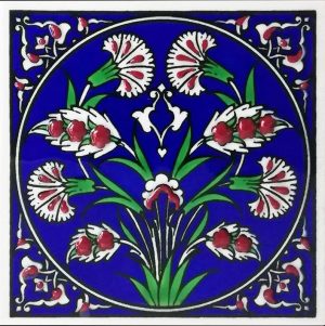 10x10 Cm ED 111 İznik karanfil desenli Kütahya Çini karo