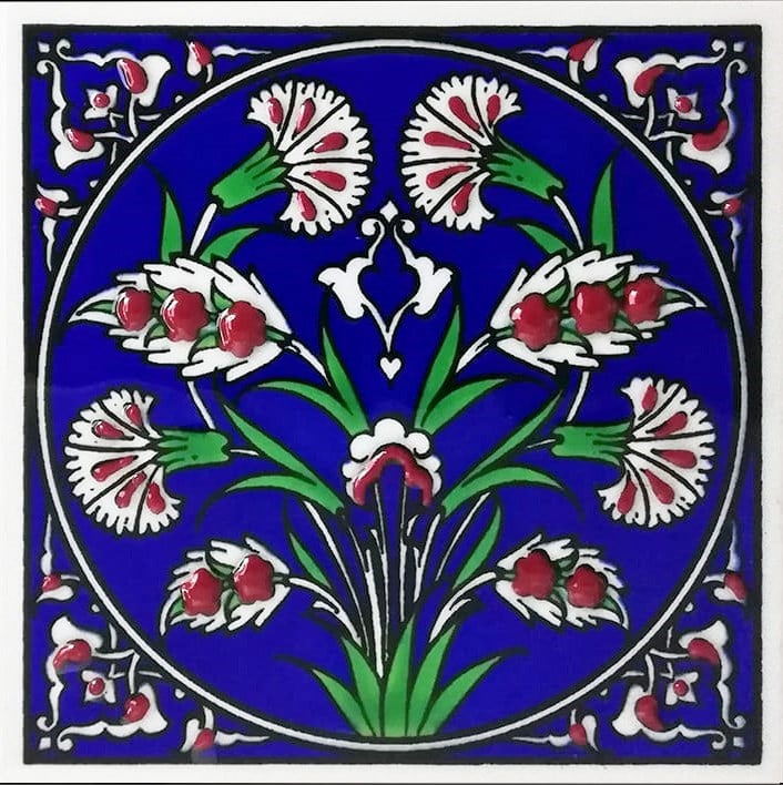 10x10 Cm ED 111 İznik karanfil desenli Kütahya Çini karo
