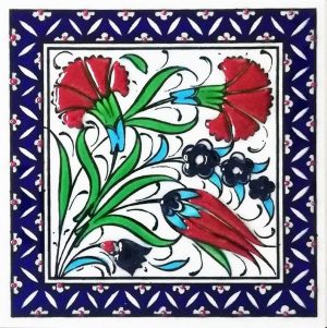 10x10 Cm ED 112 İkiaranfil lale desenli Kütahya Çini karo