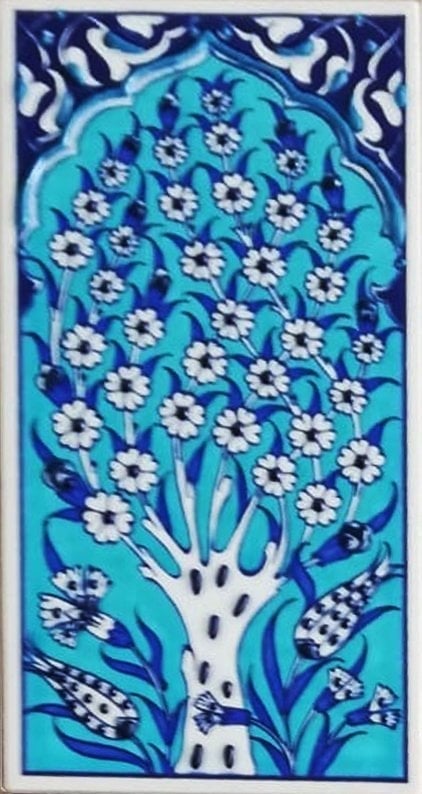 10x20 Cm ED 203 Turkuaz Hayat Ağacı Eldekoru Çini Karo