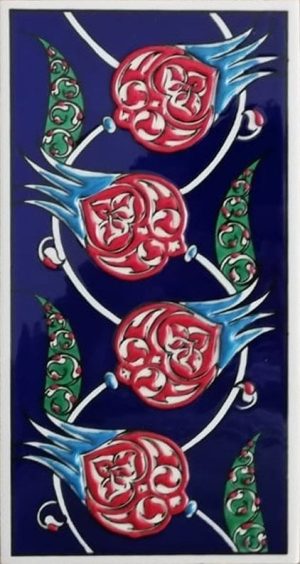 10x20 Cm ED 209 Kobalt Nar çiçekli Eldekoru Çini Karo