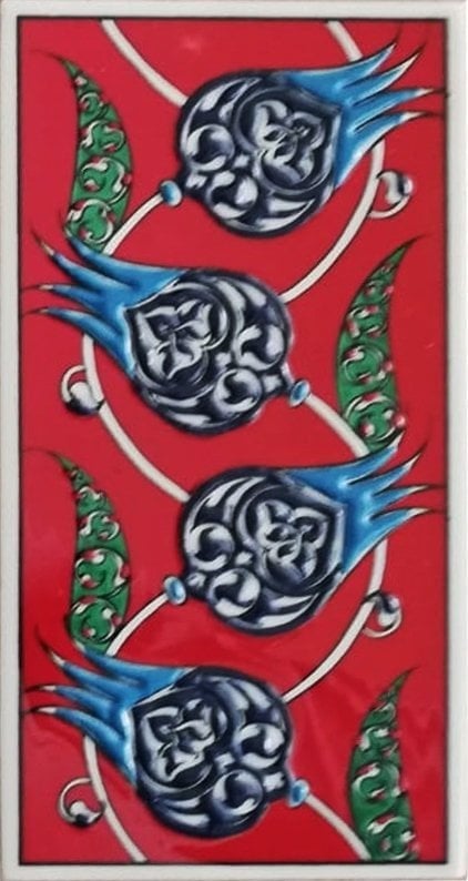 10x20 Cm ED 210 Kırmızı Nar çiçekli Eldekoru Çini Karo
