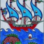 10x20 Cm ED 213 Kırmızı İznik Kalyon Eldekoru Çini Karo