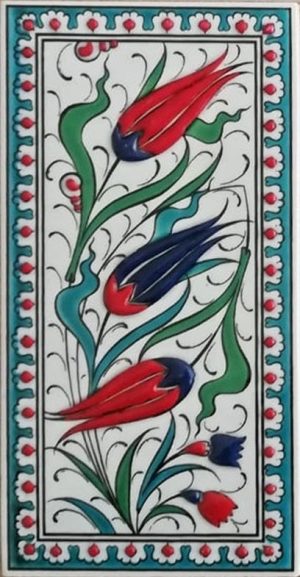 10x20 Cm ED 215 Turkuaz Üç lale Eldekoru Çini Karo