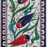 10x20 Cm ED 216 Kobalt Üç lale Eldekoru Çini Karo
