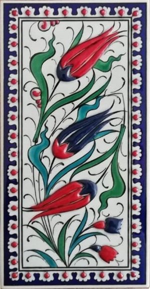 10x20 Cm ED 216 Kobalt Üç lale Eldekoru Çini Karo