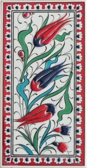 10x20 Cm ED 217 Kırmızı Üç lale Eldekoru Çini Karo