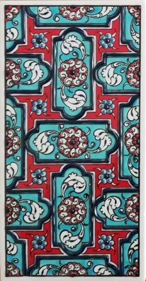 10x20 Cm ED 218 Turkuaz Geometrik Eldekoru Çini Karo