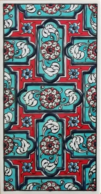 10x20 Cm ED 218 Turkuaz Geometrik Eldekoru Çini Karo