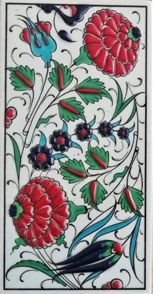 10x20 Cm ED 221 İki Karanfil Kütahya Eldekoru Çini Karo