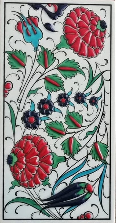 10x20 Cm ED 221 İki Karanfil Kütahya Eldekoru Çini Karo