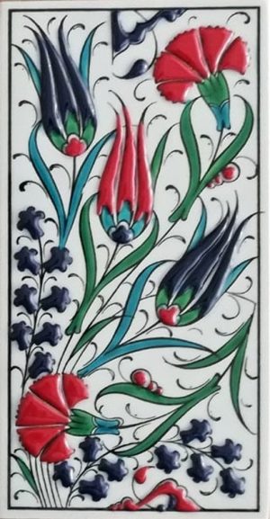 10x20 Cm ED 222 Üç Lale Karanfil Kütahya Eldekoru Karo