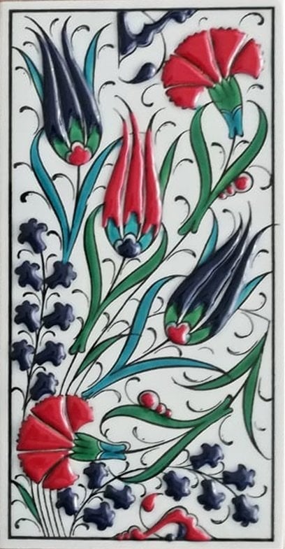 10x20 Cm ED 222 Üç Lale Karanfil Kütahya Eldekoru Karo