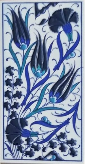 10x20 Cm ED 224 Üç Lale Mavi Beyaz Eldekoru Çini Karo