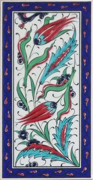 10x20 Cm ED 225 Kobalt Çerçeveli iki lale El dekoru Karo