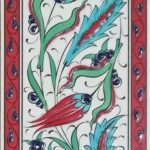 10x20 Cm ED 226 Kırmızı Çerçeve iki lale El dekoru Çini Karo