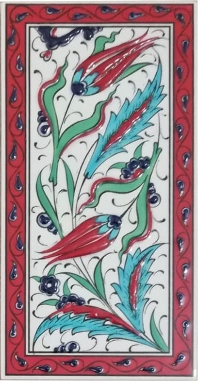 10x20 Cm ED 226 Kırmızı Çerçeve iki lale El dekoru Çini Karo
