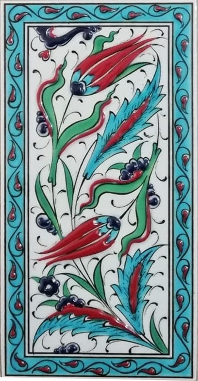 10x20 Cm ED 227 Turkuaz Çerçeveli iki Lale El dekoru Karo