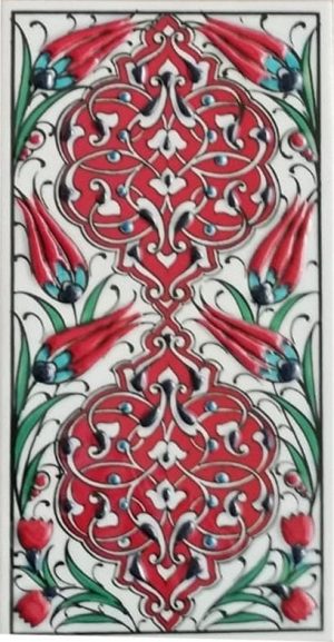 10x20 Cm ED 230 Kırmızı Rumi Desenli Eldekoru Çini Karo