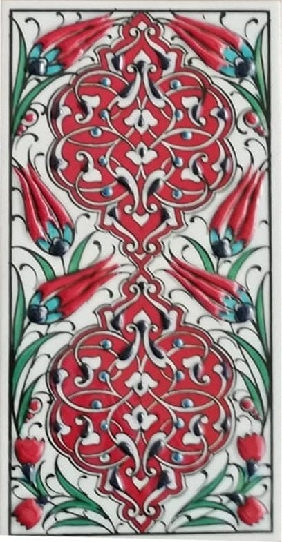 10x20 Cm ED 230 Kırmızı Rumi Desenli Eldekoru Çini Karo