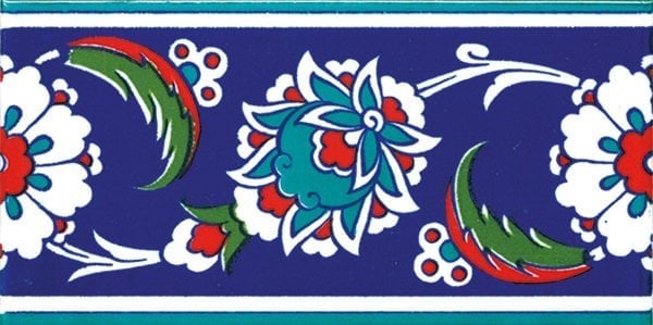 10x20 Cm KS 12 İznik Çiçek Desenli Seramik Çini Bordür