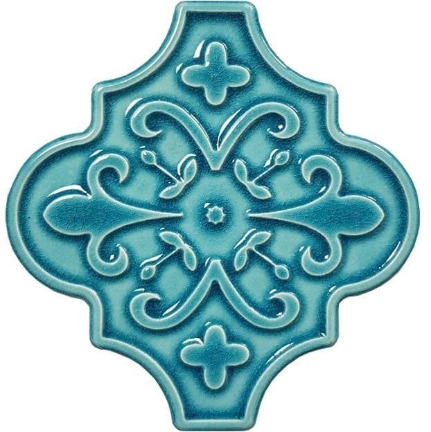 12x12 Ottoman Çiçekli Arabesk Turkuaz Çini