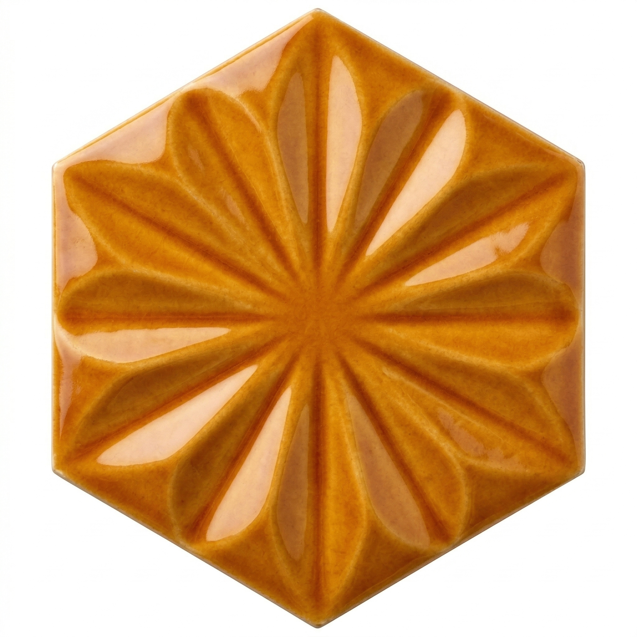 15x17 Cm Çiçekli Karamel Altıgen Seramik
