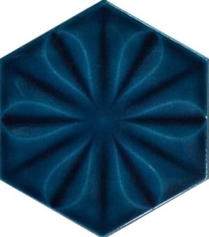 15x17 Cm Çiçekli Petrol mavisi Altıgen Seramik