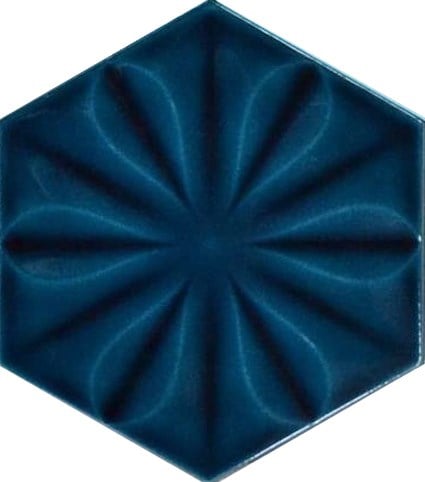 15x17 Cm Çiçekli Petrol mavisi Altıgen Seramik