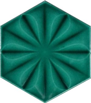 15x17 Cm Çiçekli Yeşil Altıgen Seramik