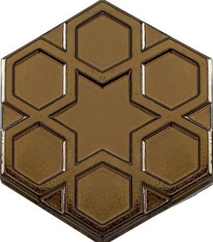 15x17 Cm Rölyefli Yıldız Bronz Altıgen Çini Karo