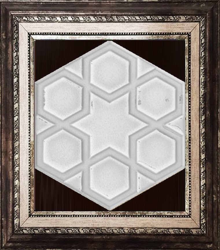 15x17 Cm Rölyefli Yıldız Beyaz Altıgen Çini Karo