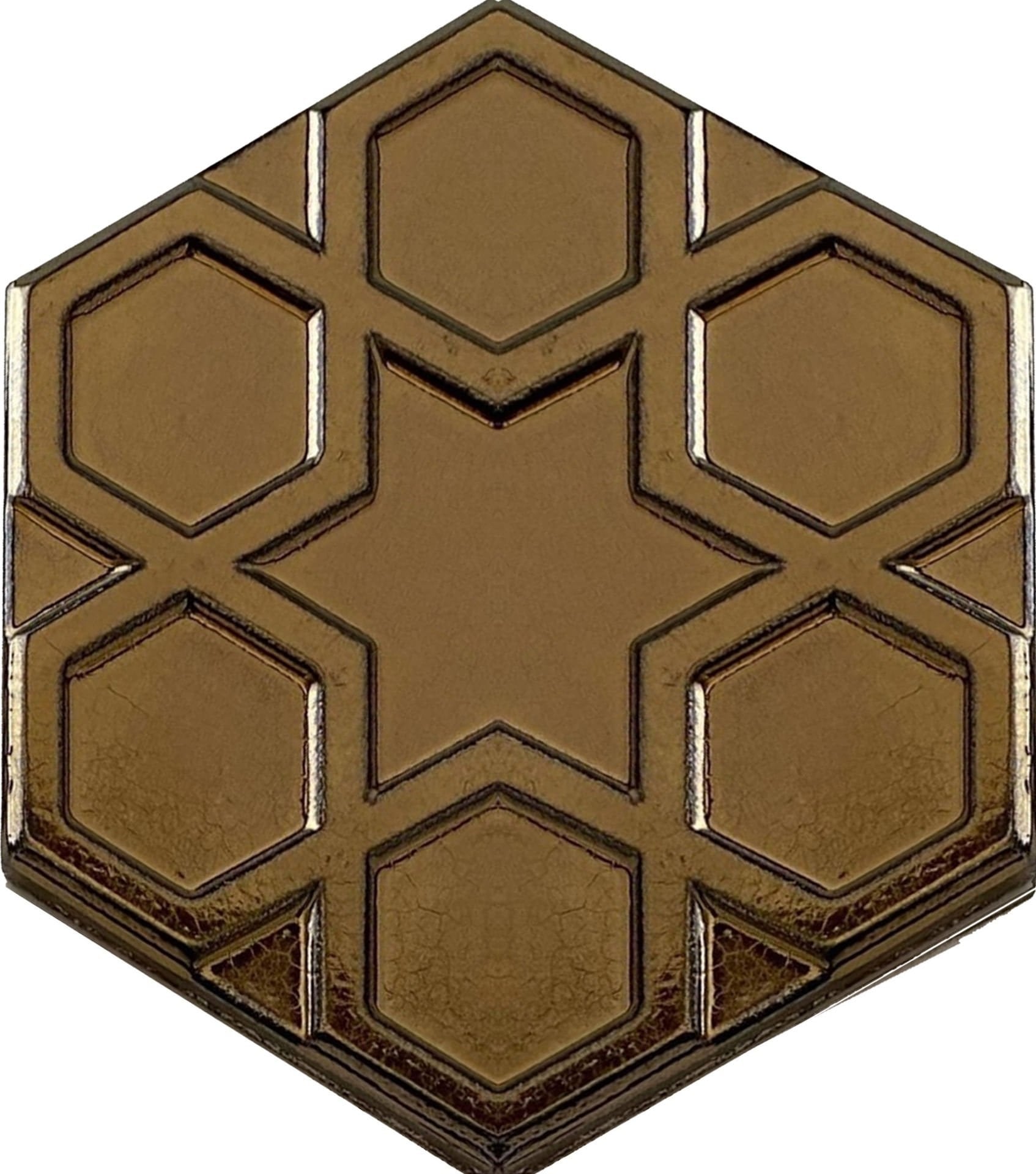 15x17 Cm Rölyefli Yıldız Bronz Altıgen Seramik