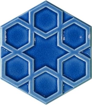 15x17 Cm Rölyefli Yıldız Kobalt Altıgen Seramik