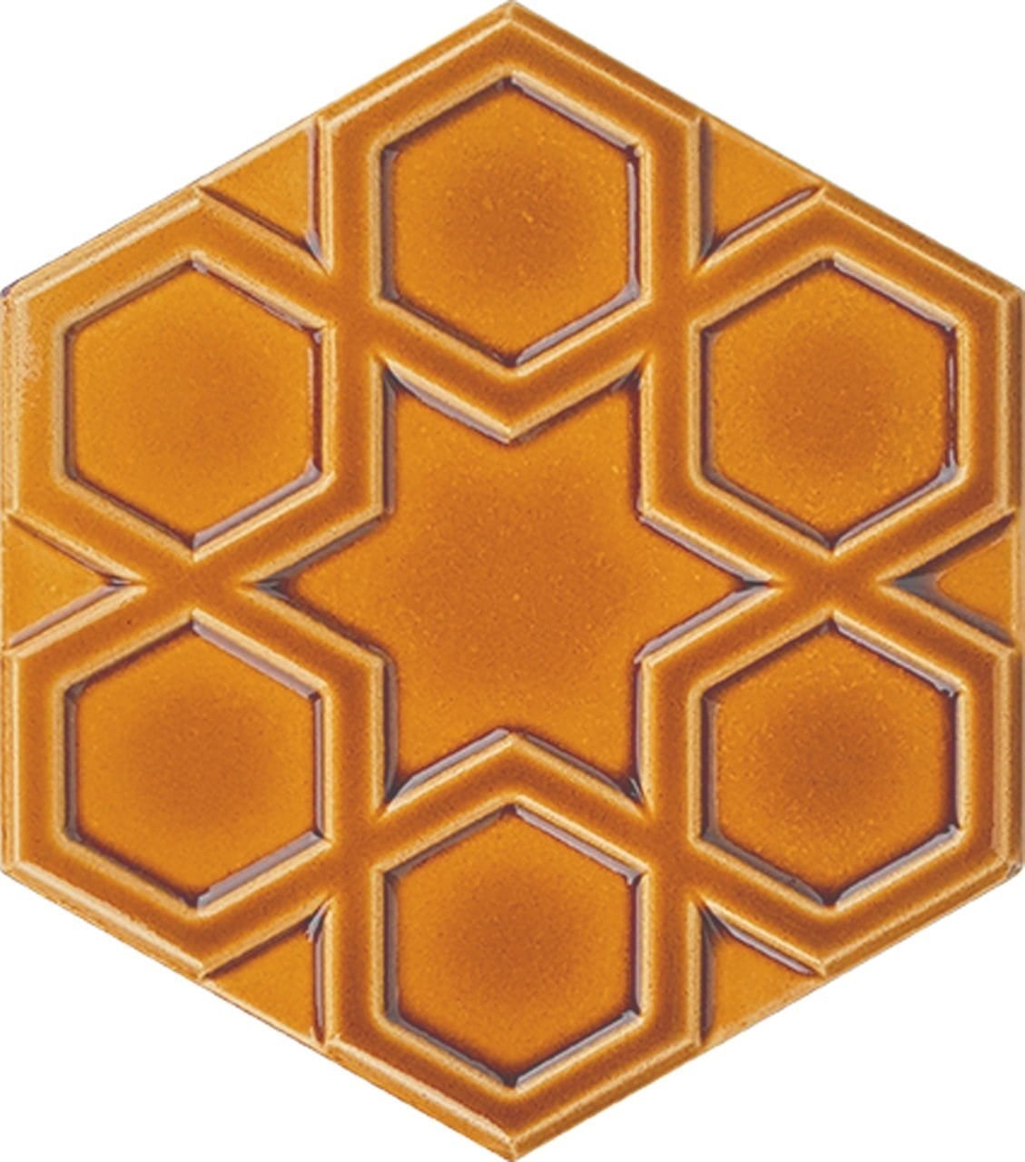 15x17 Cm Rölyefli Yıldız Karamel Altıgen Seramik