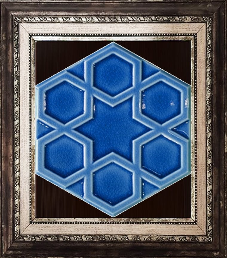 15x17 Cm Rölyefli Yıldız Kobalt Altıgen Çini Karo
