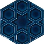15x17 Cm Rölyefli Yıldız Petrol mavisi Altıgen Seramik